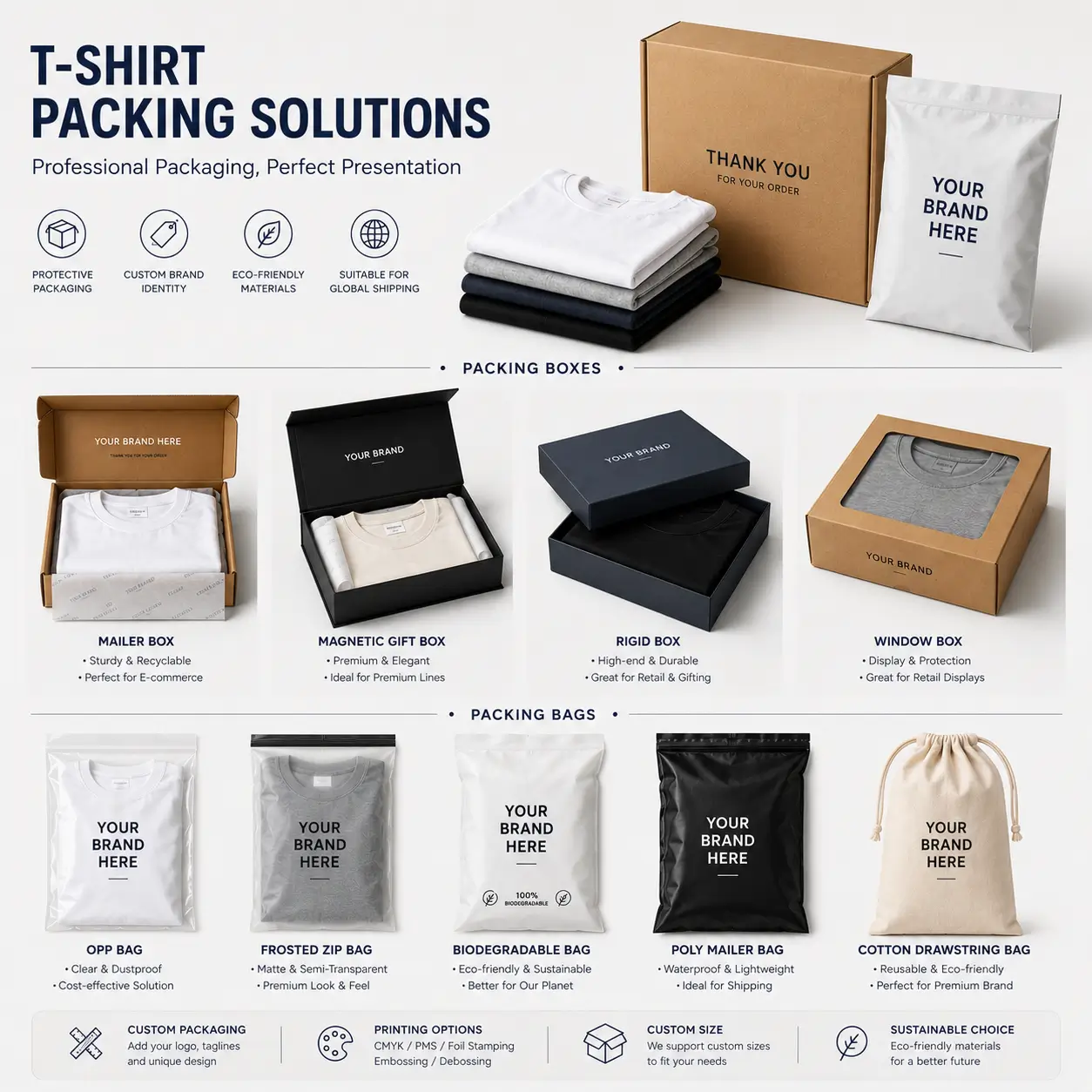 t shirt cutsom packing boxes bags
