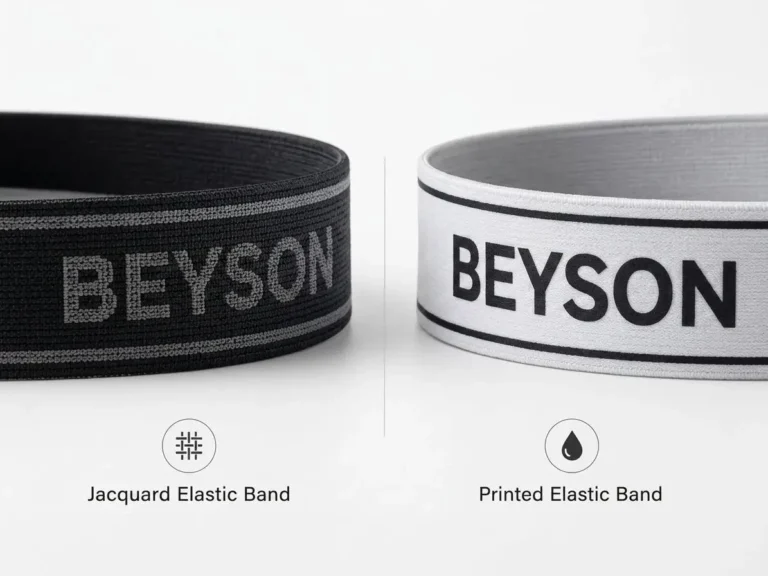 Side-by-side comparison of woven jacquard elastic waistband and printed elastic waistband for custom underwear
