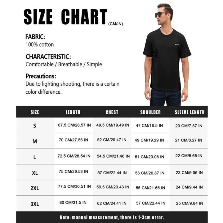 men's t-shirt size chart detail